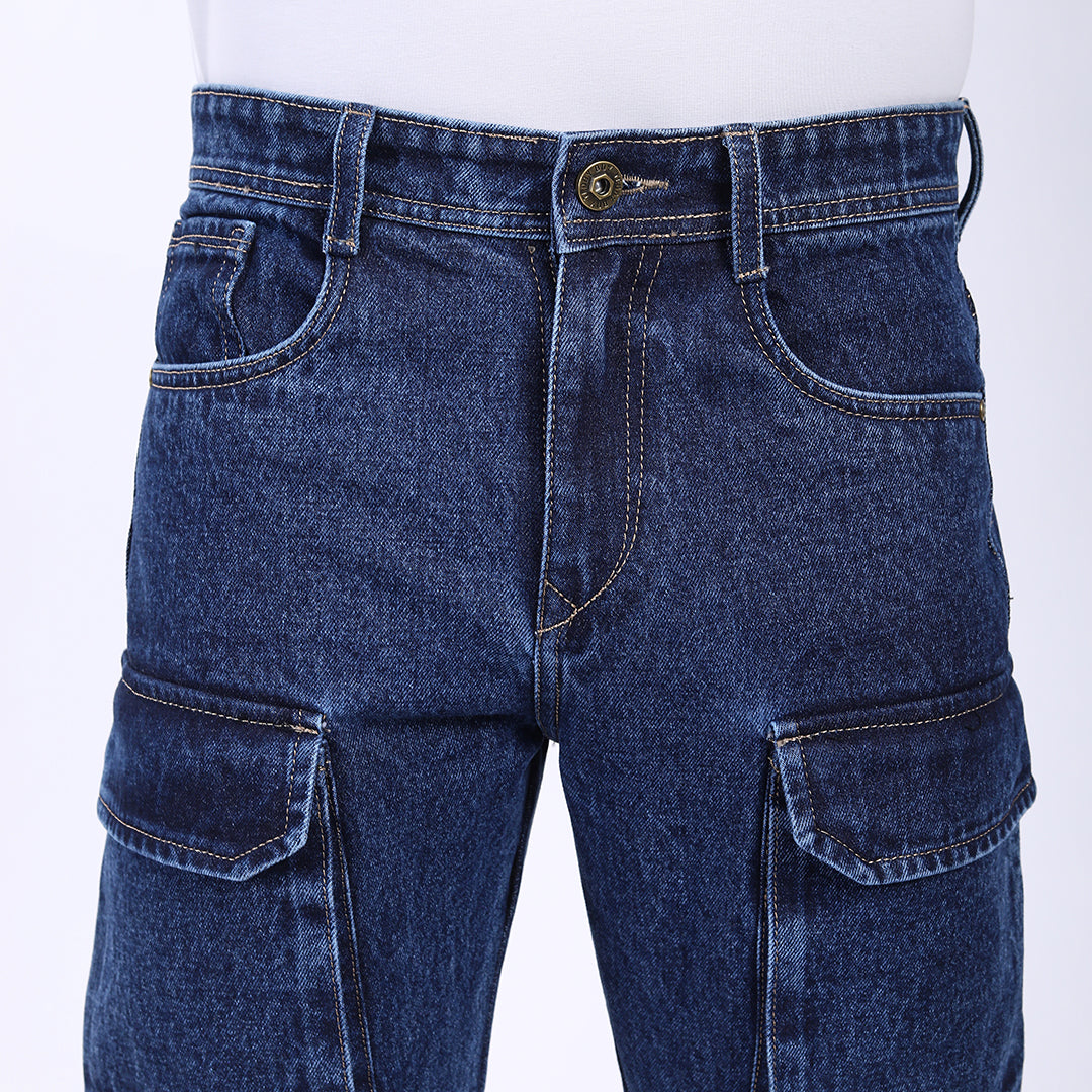 DARK BLUE BAGGY CARGO FIT JEANS 4922-1
